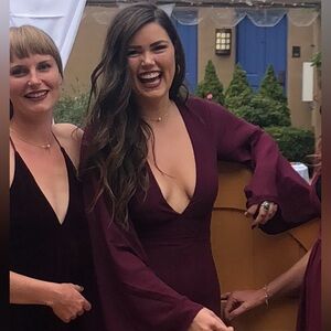 show me your mumu venus long sleeve dress deep purple bridesmaid dress